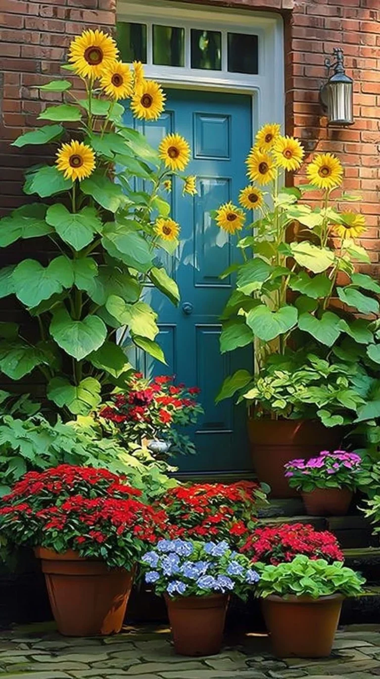 Vibrant Rainbow Cascade featuring Geraniums and Petunias in a garden setting.