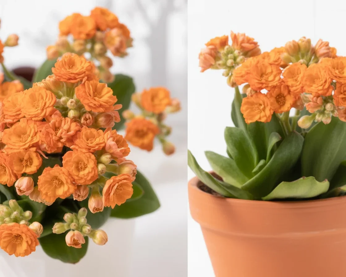 Close-up of a healthy kalanchoe plant showcasing succulent leaves and colorful blooms.