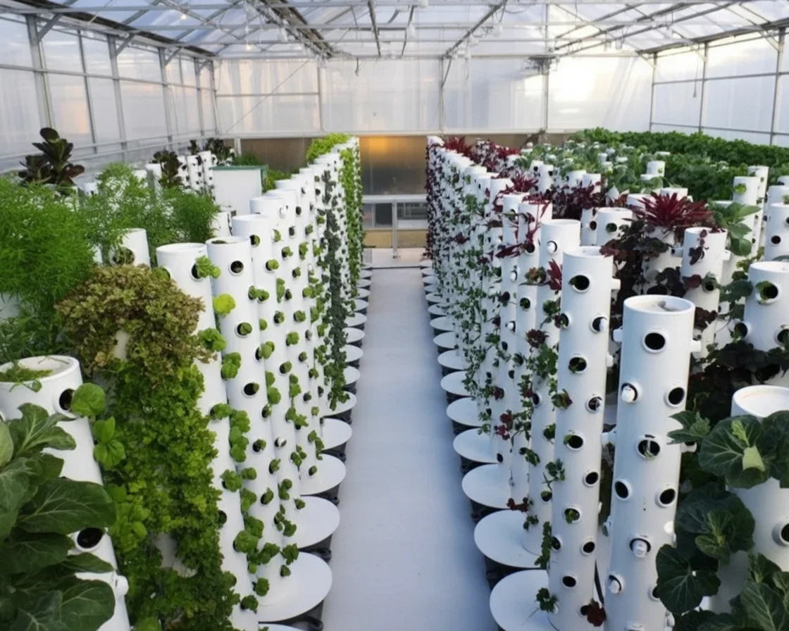 Vertical aeroponics tower for maximizing space and yields in urban farming.