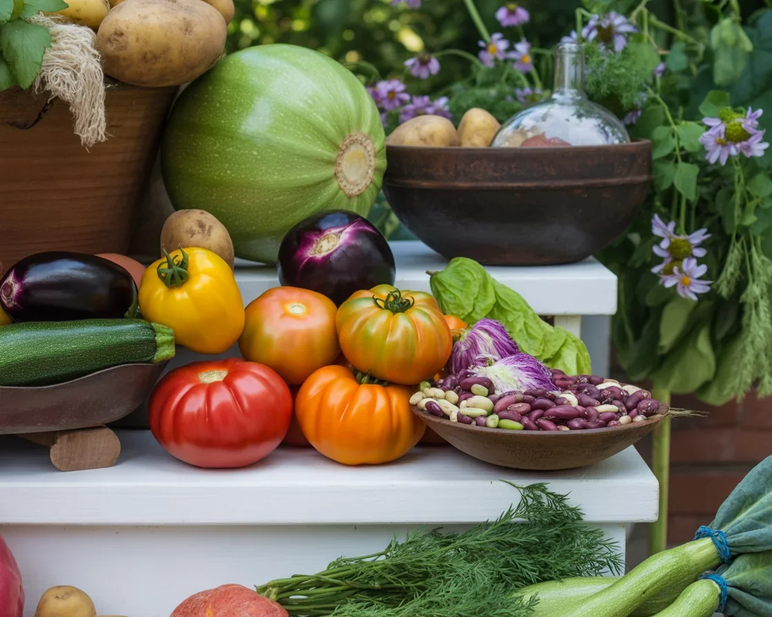 Home garden with fresh organic vegetables growing