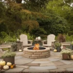 Beautifully landscaped backyard featuring native plants and a cozy sitting area.