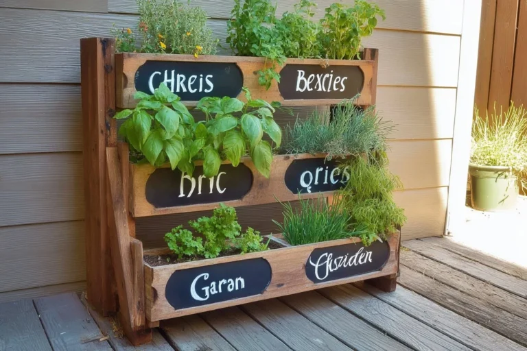 Beautifully arranged ladder herb garden showcasing various herbs and plants.